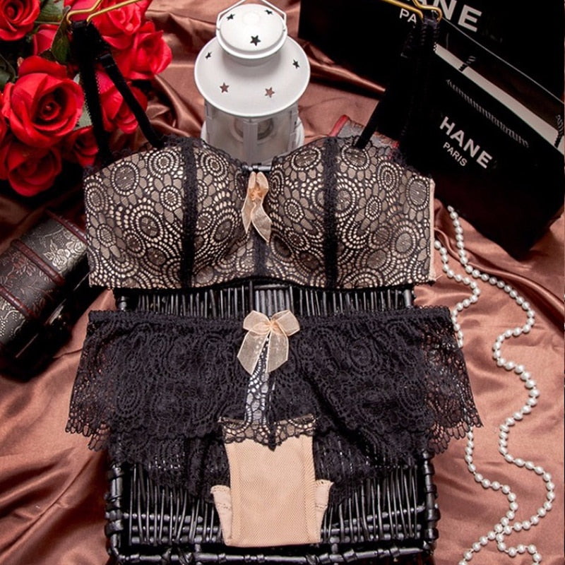 European Style Brand bra and panties adjustable push up lace thin thick women's underwear bow bra set