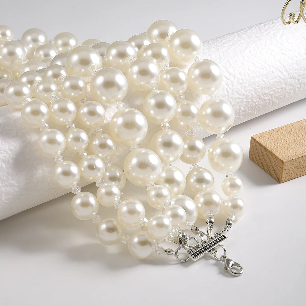Vedawas Bohemian Handmade Beaded Multilayer Pearl Necklace,Exaggeration Choker Banquet Wedding Women Accessories