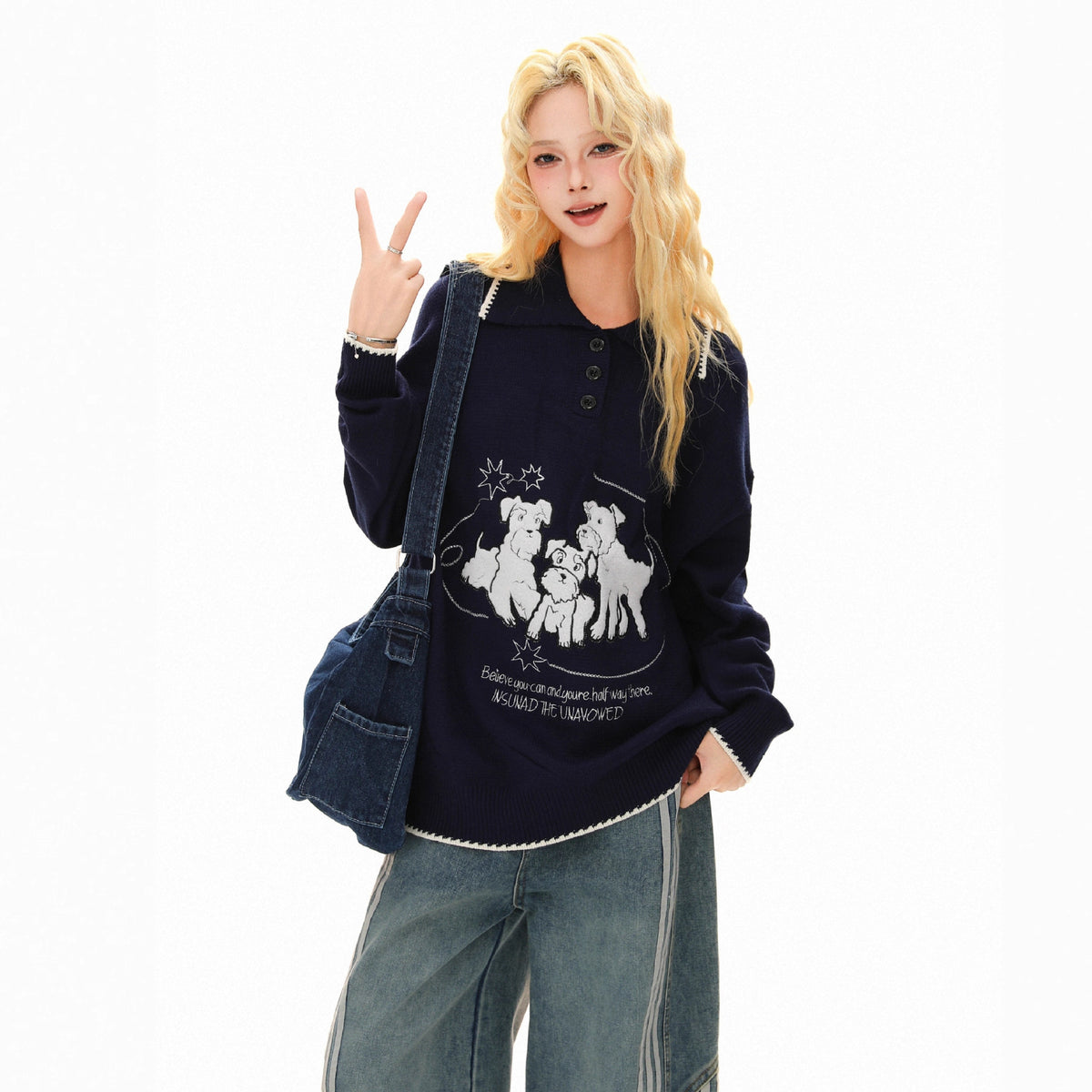 Cartoon collar sweater base sweater
