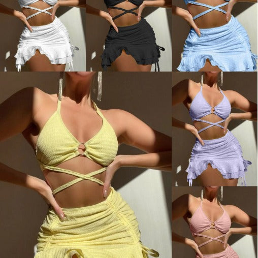 Ladies' sexy three piece beach swimsuit set