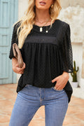 Black Flutter Sleeves Sheer Textured Babydoll Top