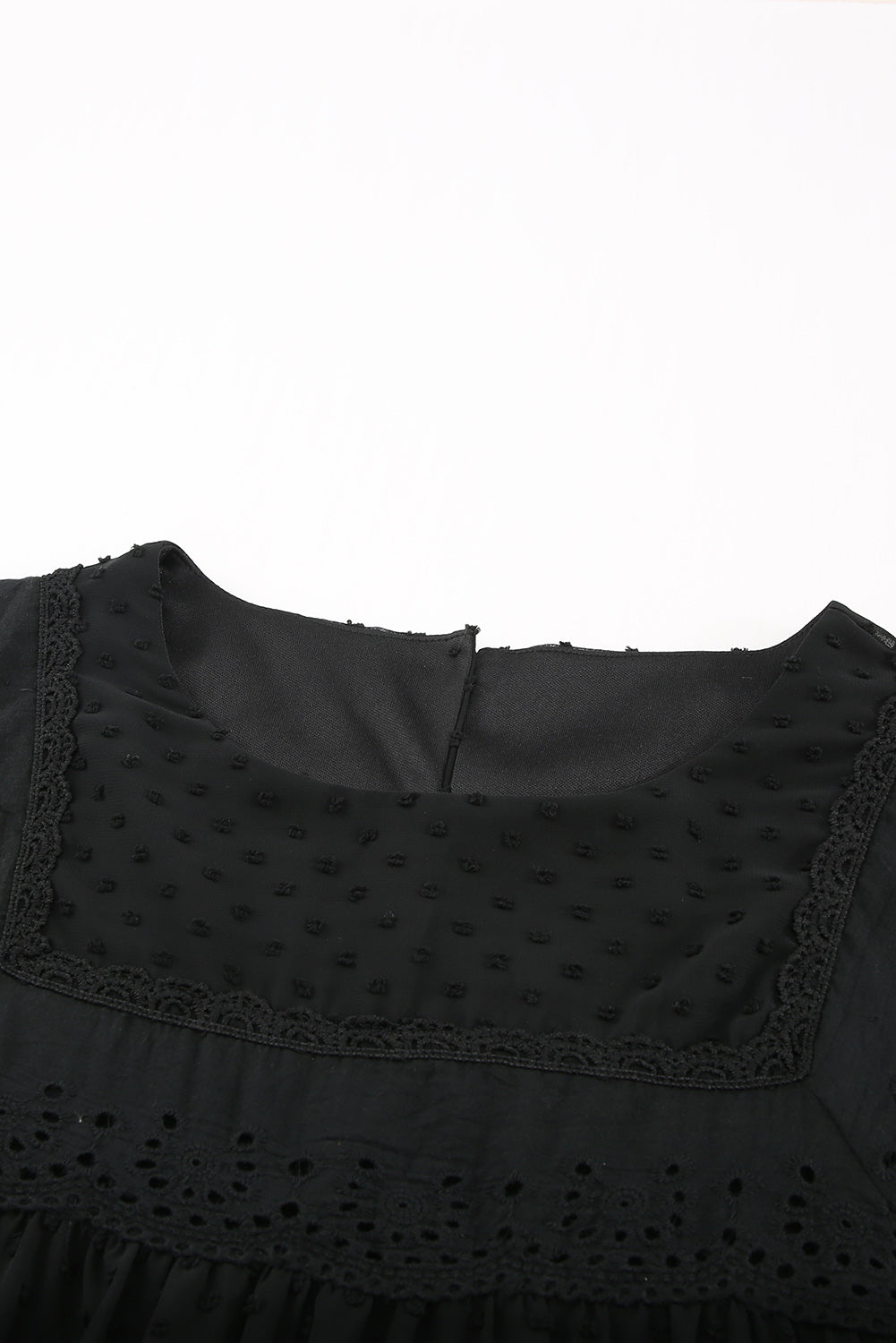 Black Flutter Sleeves Sheer Textured Babydoll Top