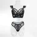 Elastic Lace Trim Bra Cup Hollow Out European and American Style Lingerie Two-Piece Set Top and Panties for Cross-Border Women