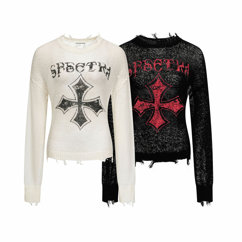 Hollow knit sweater slim fit sweater