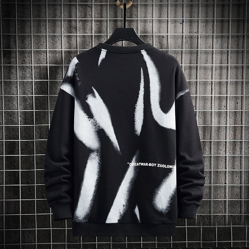 Sping Street Print Sweatshirt Mens Casual Pullover Harajuku Korean Fashion Sweatshirt Men Hip Hop Hoodies Streetwear
