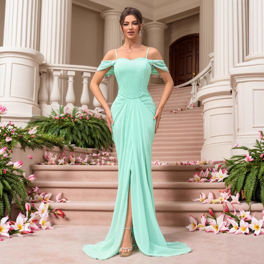 New sequin dress slim fit long trailing wedding banquet dress