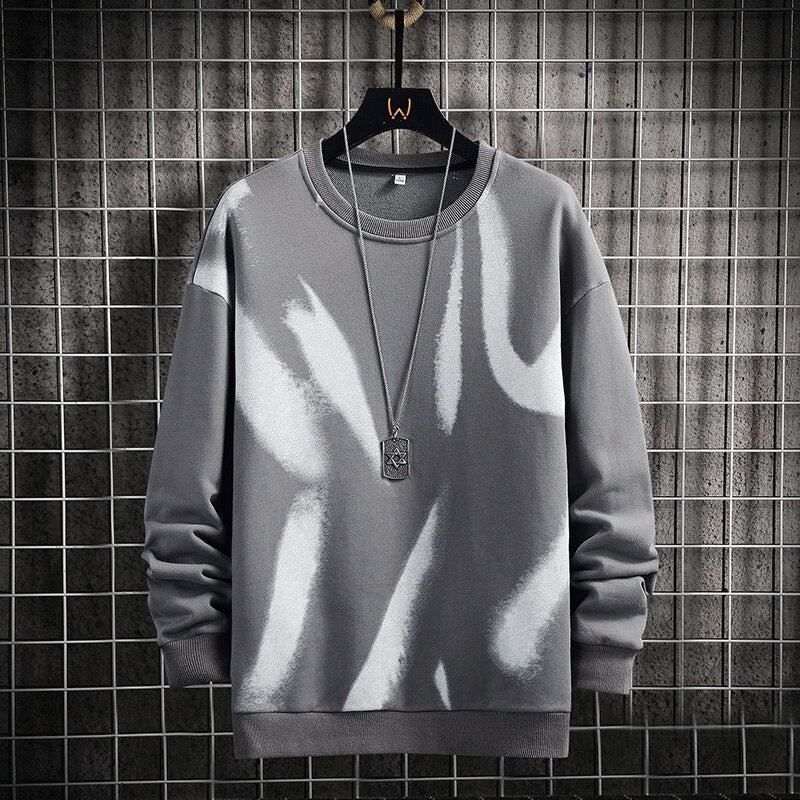 Sping Street Print Sweatshirt Mens Casual Pullover Harajuku Korean Fashion Sweatshirt Men Hip Hop Hoodies Streetwear