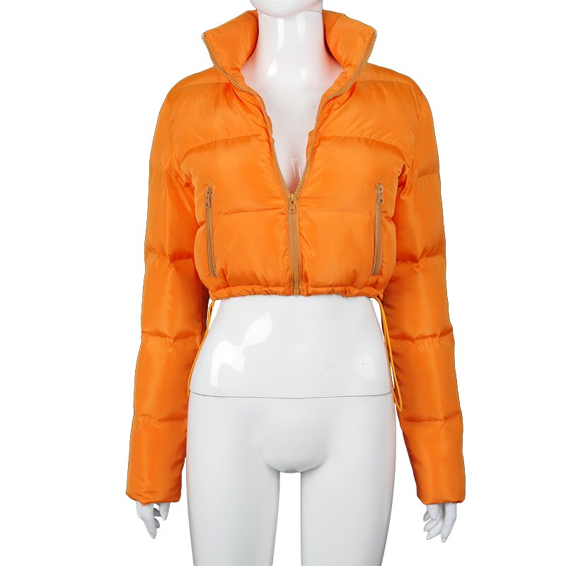 Long Sleeve Zip-Up Parkas Autumn Winter Women Warm Cropped Coats Patchwork Windbreak Outfits