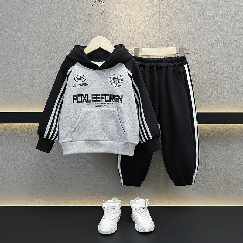 Boys  Color Block Long Sleeve Hooded Sweatshirt Set