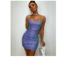 Folds Halter Backless Mini Dress Diamonds Club Outfits For Women Party Robe Sexy Sukienka