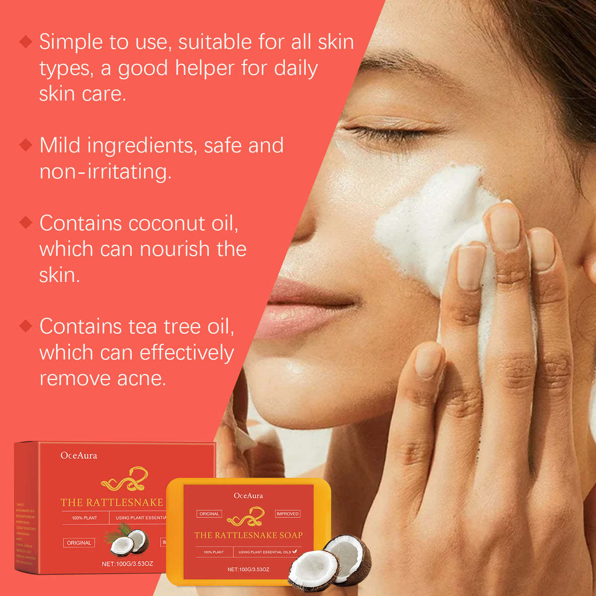 OceAura Skin Care Acne Removing Soap Closed Mouth Plant Essential Oil Soap Oil Control Hand Soap Foam Cleansing Soap
