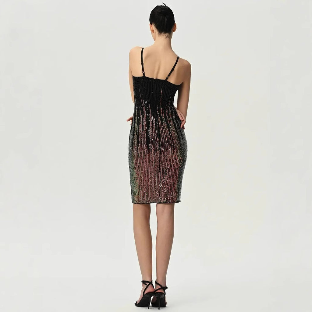 Shimmering Sequin Strapless Fitted Midi Dress for Party, Wedding, Banquet Occasions