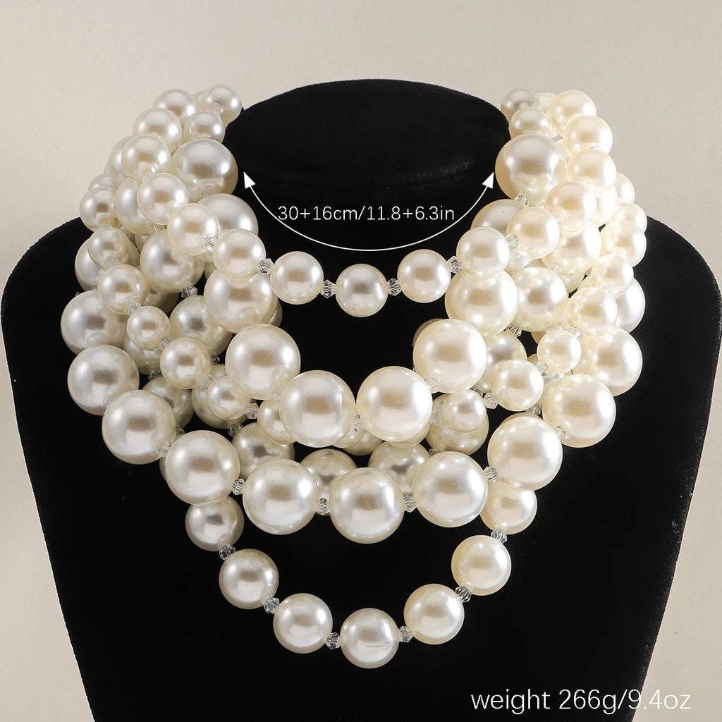 Vedawas Bohemian Handmade Beaded Multilayer Pearl Necklace,Exaggeration Choker Banquet Wedding Women Accessories