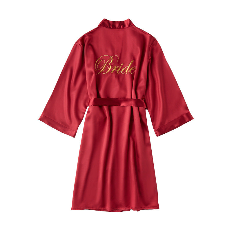 Bridal Robe Spring Silk-Like Women's Dress Wedding Salon Wedding Photography Bridesmaid Group Ice Silk Nightgown Women Summer
