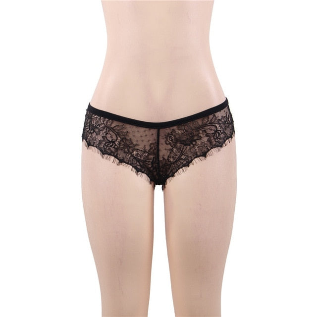 Woman Panties Underwear Thin Transparent Lace Briefs Open Back Sexy Bragas Mujer Black Floral Lace Knickers