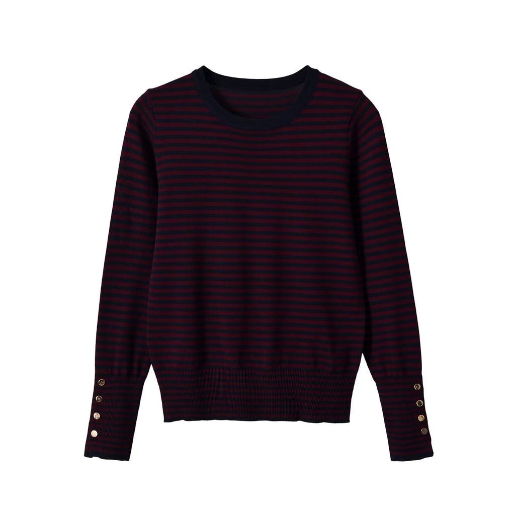 Round neck button decoration long sleeved knitted sweater for women