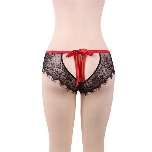 Woman Panties Underwear Thin Transparent Lace Briefs Open Back Sexy Bragas Mujer Black Floral Lace Knickers