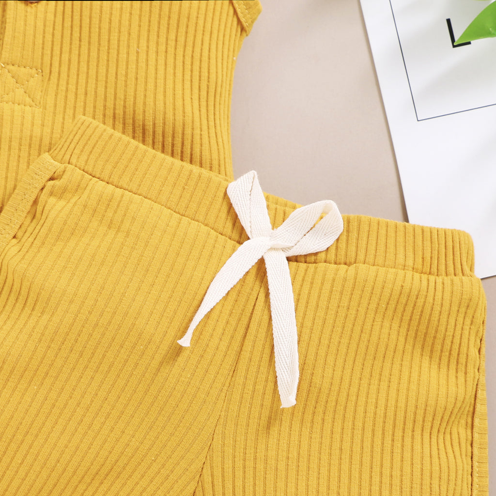 Baby Clothes Set Toddler Boys Girls Solid Sleeveless Button Vest Tops+shorts Outfits Set roupa bebes menina newborn clothes