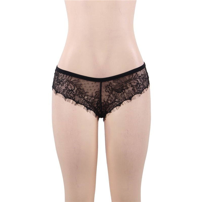 Woman Panties Underwear Thin Transparent Lace Briefs Open Back Sexy Bragas Mujer Black Floral Lace Knickers