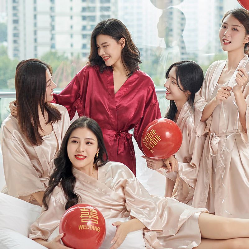Bridal Robe Spring Silk-Like Women's Dress Wedding Salon Wedding Photography Bridesmaid Group Ice Silk Nightgown Women Summer