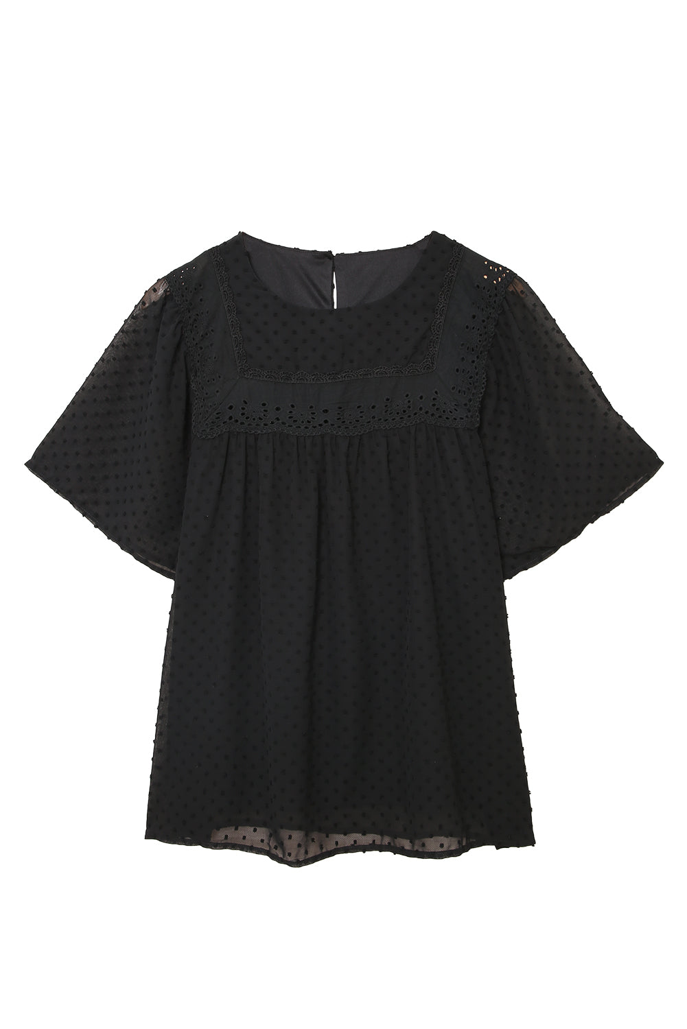 Black Flutter Sleeves Sheer Textured Babydoll Top